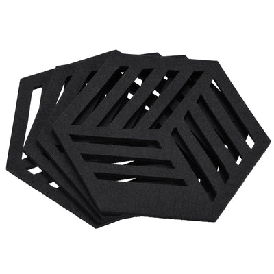 Harfington Uxcell Felt Coasters, 4pcs Hexagon Mat Pad Coaster for Drink Cup Pot Bowl Vase, Black