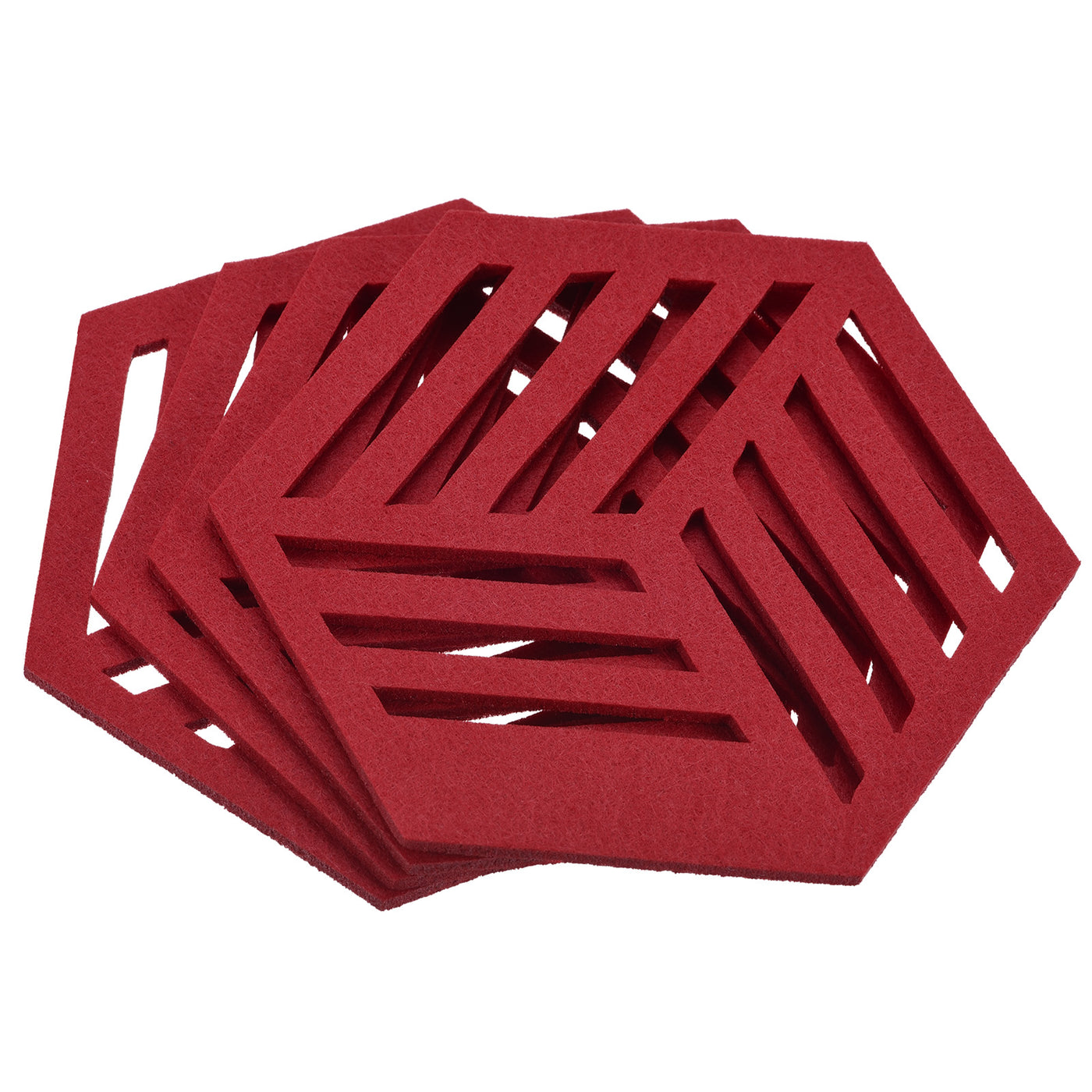uxcell Uxcell Felt Coasters, 4pcs Hexagon Mat Pad Coaster for Drink Cup Pot Bowl Vase, Red