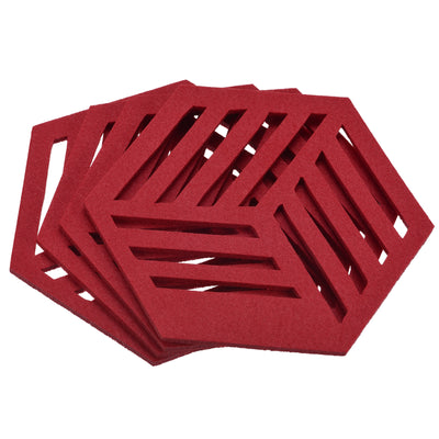 Harfington Uxcell Felt Coasters, 4pcs Hexagon Mat Pad Coaster for Drink Cup Pot Bowl Vase, Red
