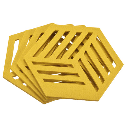 Harfington Uxcell Felt Coasters, 4pcs Hexagon Mat Pad Coaster for Drink Cup Pot Bowl Vase, Yellow
