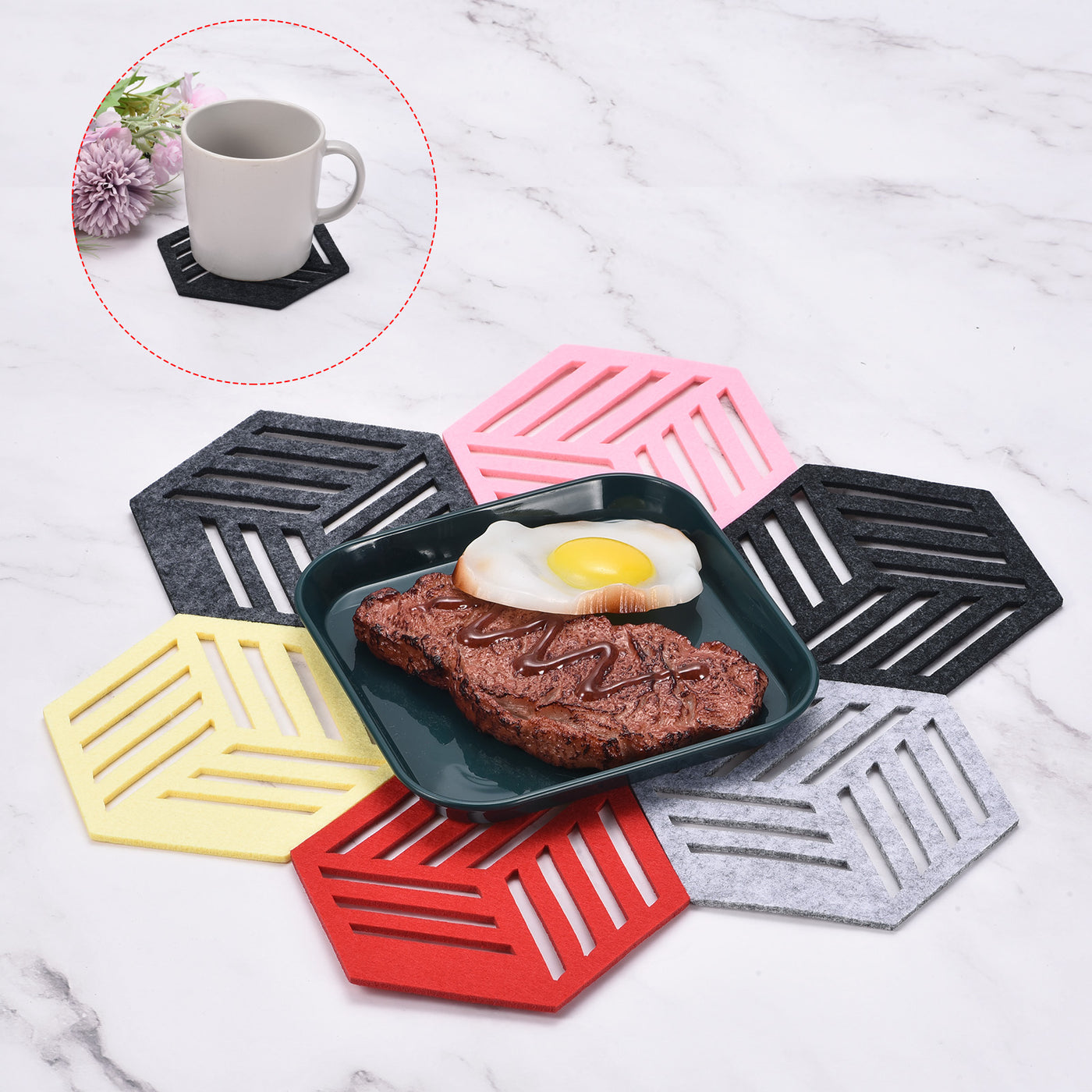 uxcell Uxcell Felt Coasters, 12pcs Hexagon Mat Pad Coaster for Drink Cup Pot Bowl Vase, Coffee
