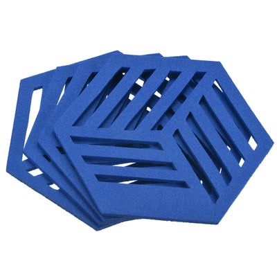 Harfington Uxcell Felt Coasters, 4pcs Hexagon Mat Pad Coaster for Drink Cup Pot Bowl Vase, Blue