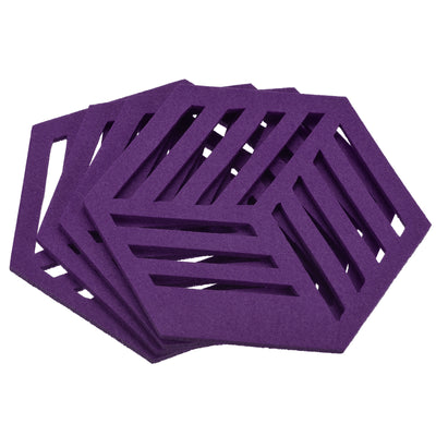 Harfington Uxcell Felt Coasters, 4pcs Hexagon Mat Pad Coaster for Drink Cup Pot Bowl Vase, Purple