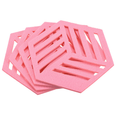 Harfington Uxcell Felt Coasters, 4pcs Hexagon Mat Pad Coaster for Drink Cup Pot Bowl Vase, Pink