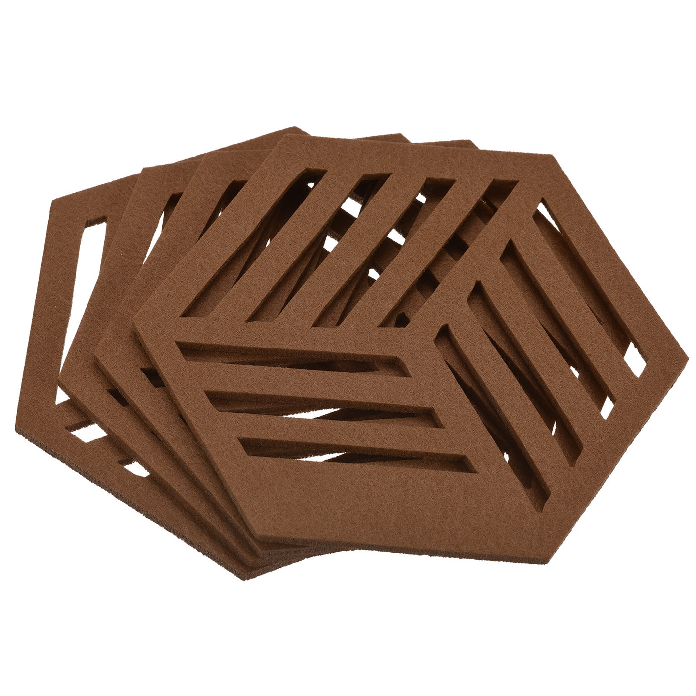 uxcell Uxcell Felt Coasters, 4pcs Hexagon Mat Pad Coaster for Drink Cup Pot Bowl Vase, Brown