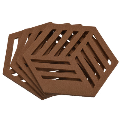 Harfington Uxcell Felt Coasters, 4pcs Hexagon Mat Pad Coaster for Drink Cup Pot Bowl Vase, Brown