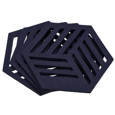 Harfington Uxcell Felt Coasters 4pcs Hexagon Mat Pad Coaster for Drink Cup Pot Vase Dark Blue