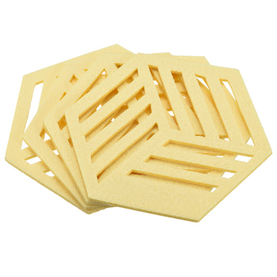 Harfington Uxcell Felt Coasters 4pcs Hexagon Mat Pad Coaster for Drink Cup Pot Vase Light Yellow