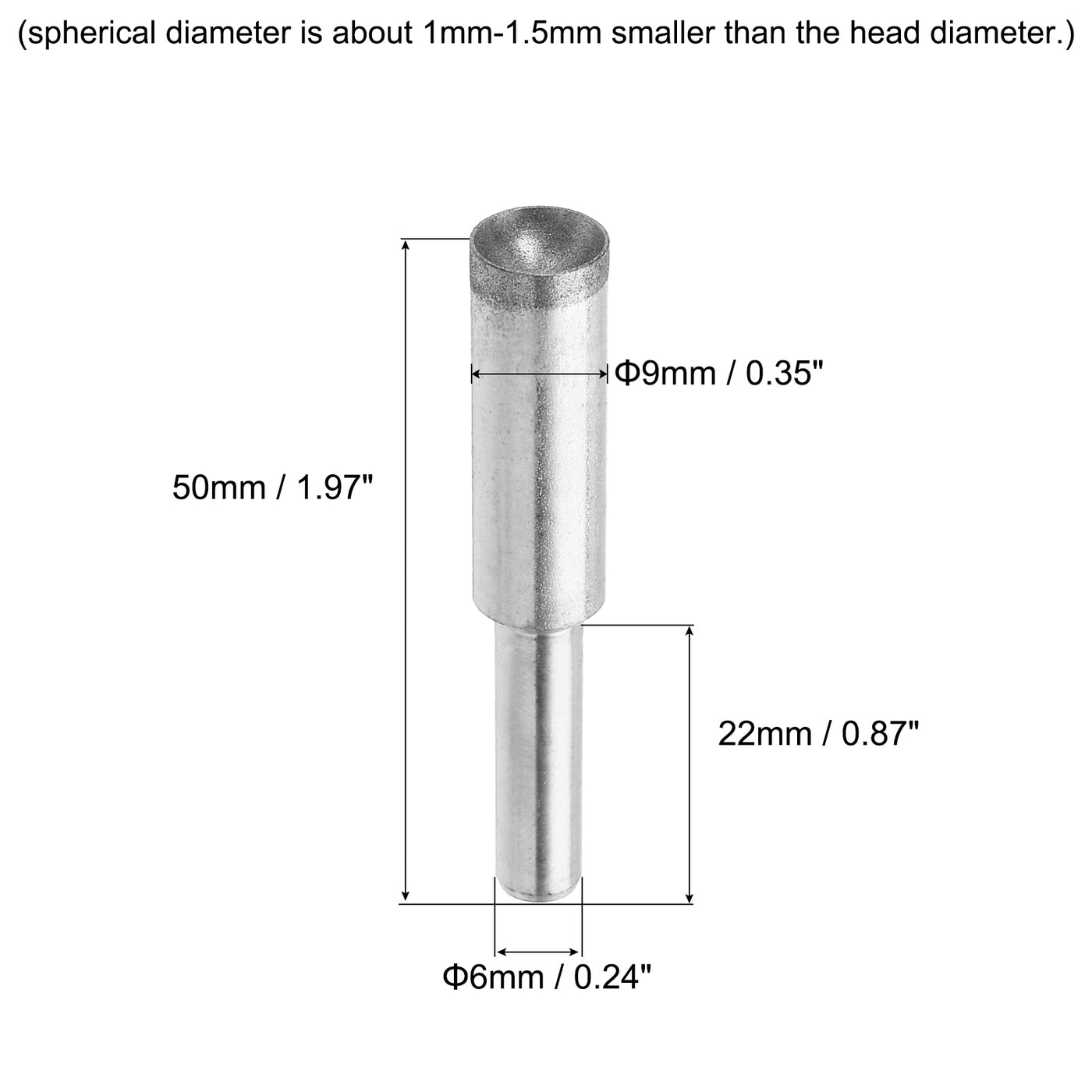 uxcell Uxcell 9mm 600 Grits Diamond Mounted Point Spherical Concave Head Bead Grinding Bit