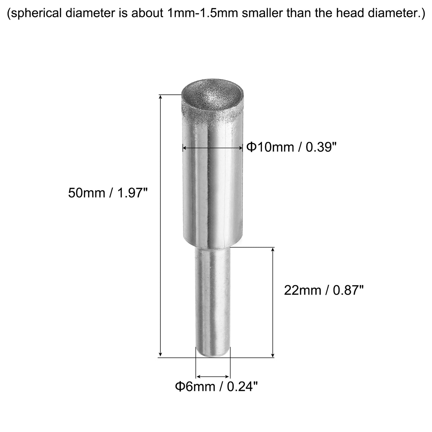 uxcell Uxcell 10mm 600 Grits Diamond Mounted Point Spherical Concave Head Bead Grinding Bit