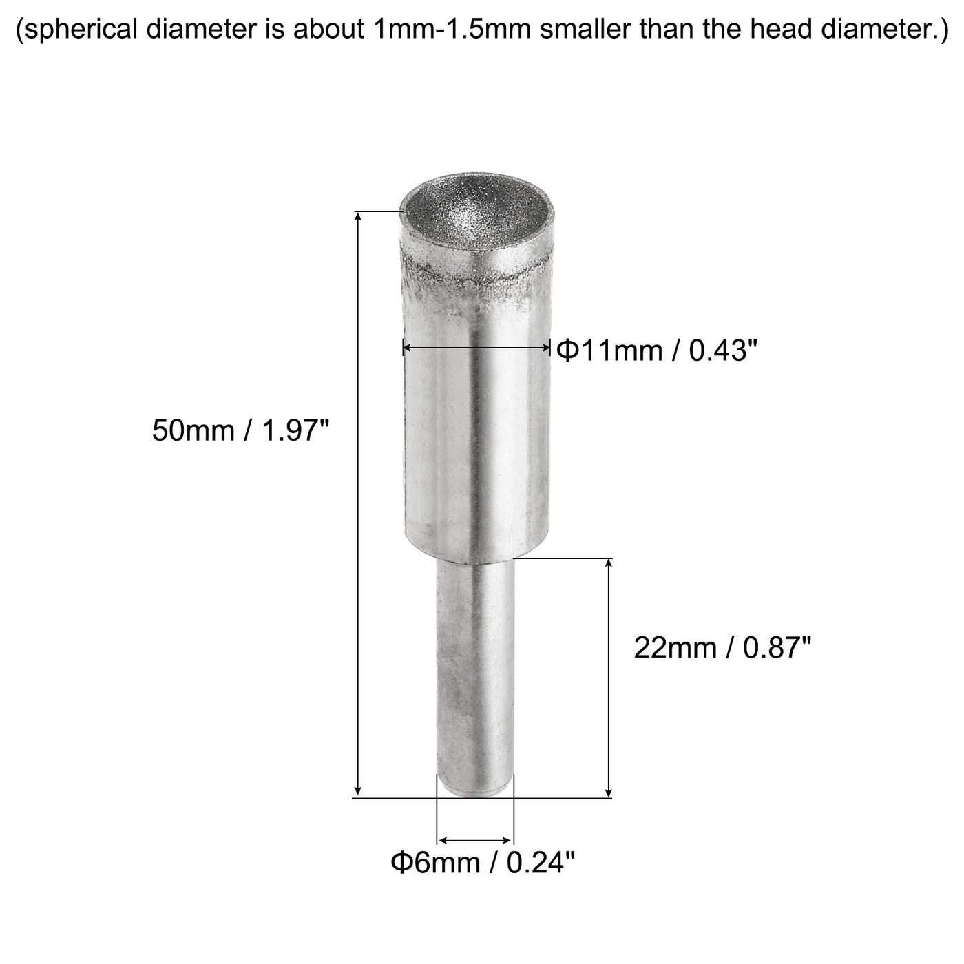 uxcell Uxcell 11mm 600 Grits Diamond Mounted Point Spherical Concave Head Bead Grinding Bit
