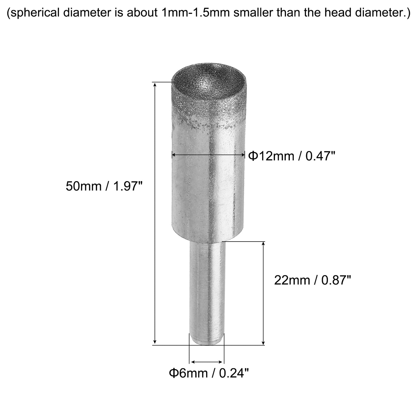 uxcell Uxcell 12mm 600 Grits Diamond Mounted Point Spherical Concave Head Bead Grinding Bit