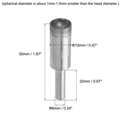 Harfington Uxcell 12mm 600 Grits Diamond Mounted Point Spherical Concave Head Bead Grinding Bit