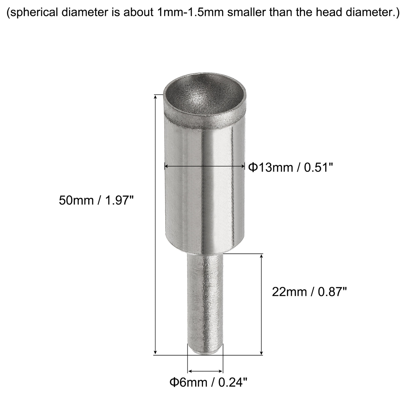 uxcell Uxcell 13mm 600 Grits Diamond Mounted Point Spherical Concave Head Bead Grinding Bit