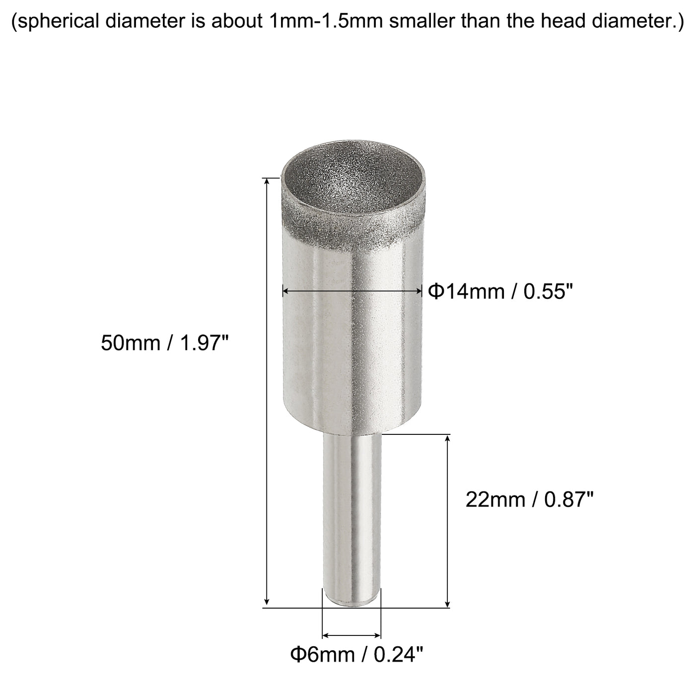uxcell Uxcell 14mm 600 Grits Diamond Mounted Point Spherical Concave Head Bead Grinding Bit
