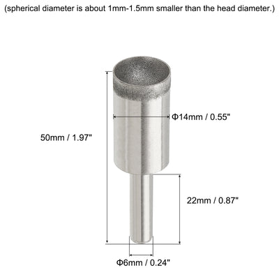 Harfington Uxcell 14mm 600 Grits Diamond Mounted Point Spherical Concave Head Bead Grinding Bit