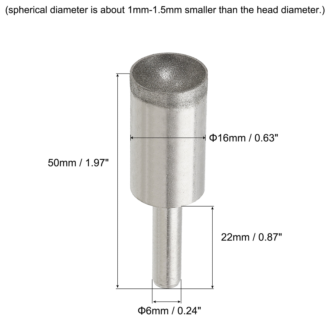 uxcell Uxcell 16mm 600 Grits Diamond Mounted Point Spherical Concave Head Bead Grinding Bit
