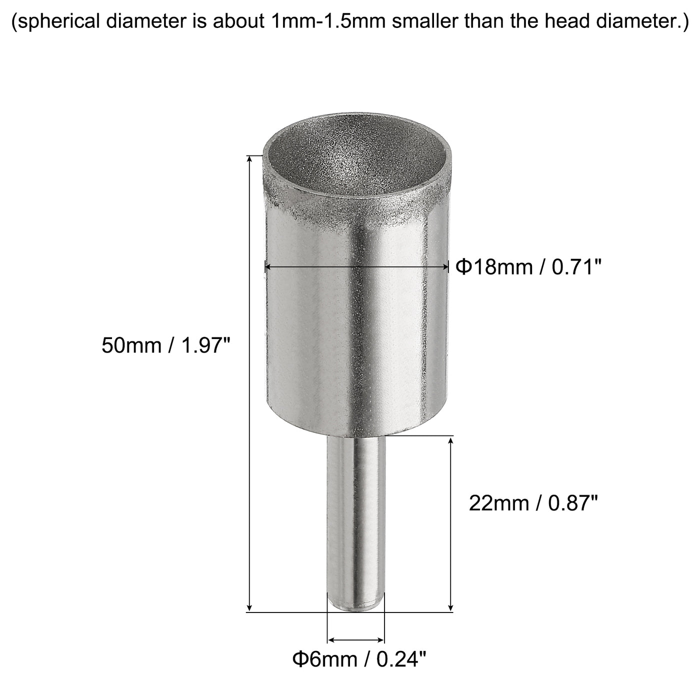 uxcell Uxcell 18mm 600 Grits Diamond Mounted Point Spherical Concave Head Bead Grinding Bit