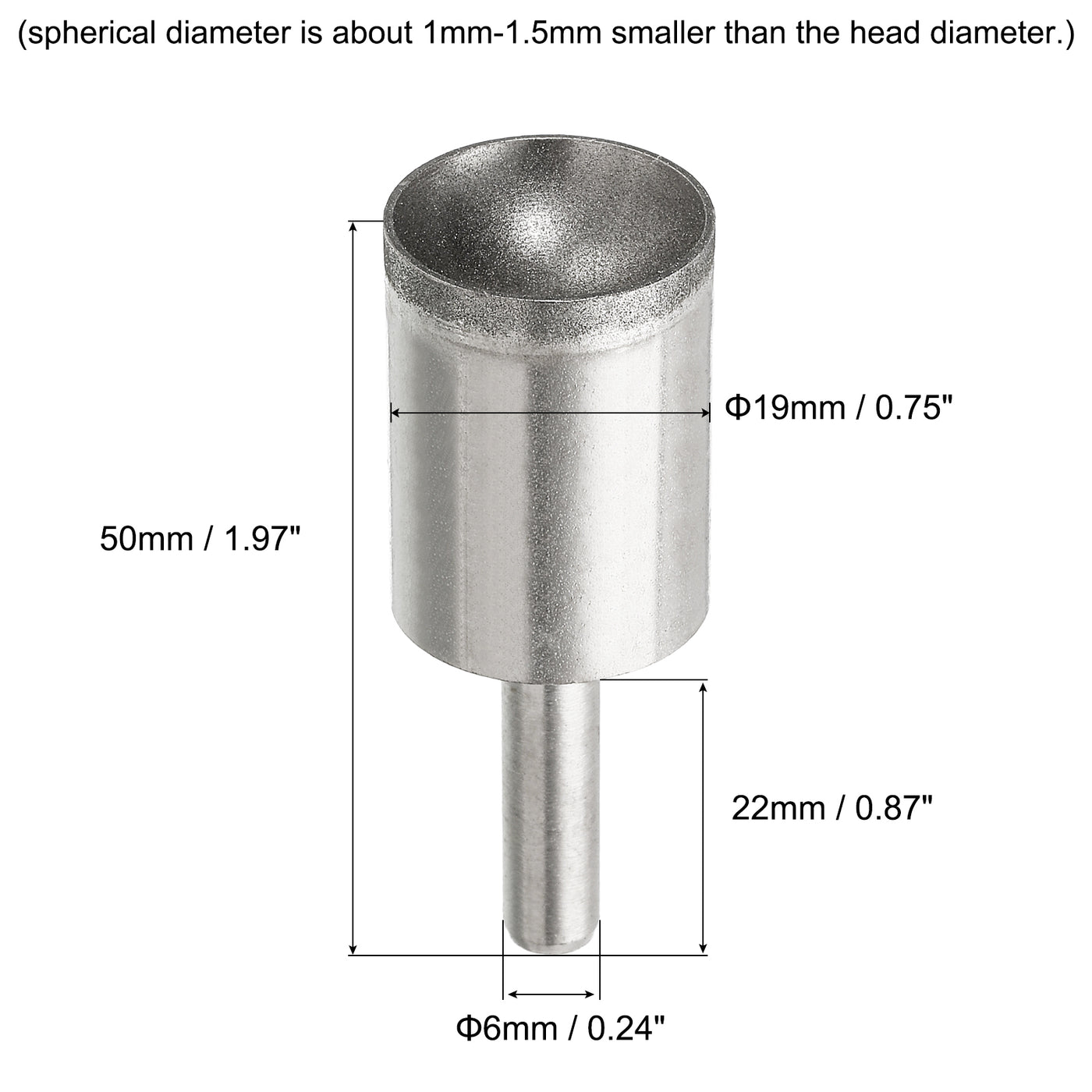 uxcell Uxcell 19mm 600 Grits Diamond Mounted Point Spherical Concave Head Bead Grinding Bit
