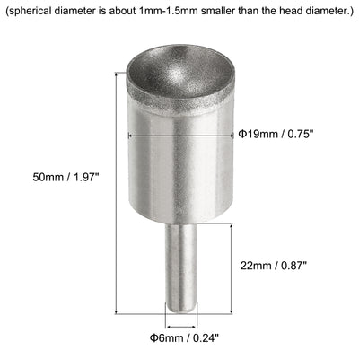 Harfington Uxcell 19mm 600 Grits Diamond Mounted Point Spherical Concave Head Bead Grinding Bit