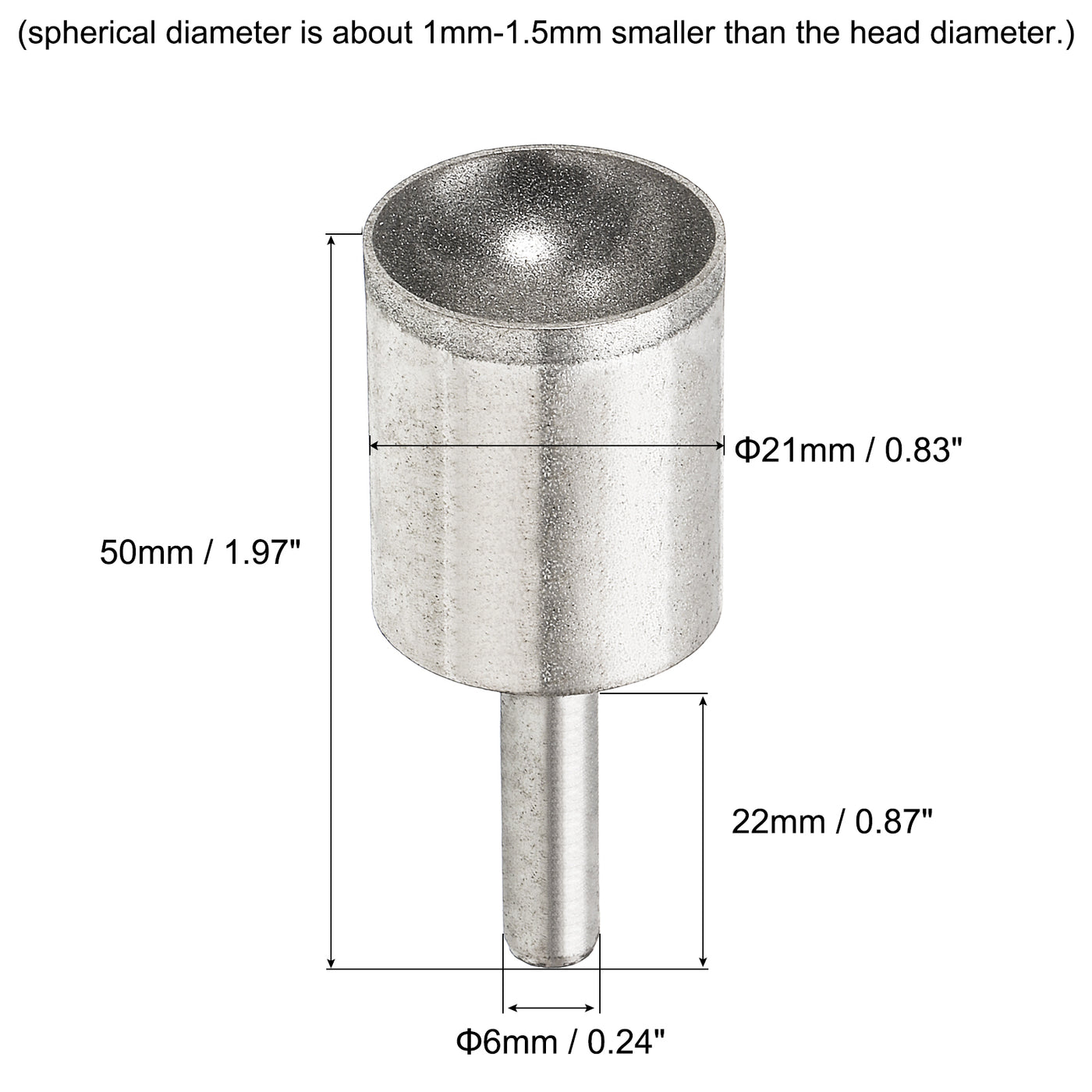 uxcell Uxcell 21mm 600 Grits Diamond Mounted Point Spherical Concave Head Bead Grinding Bit