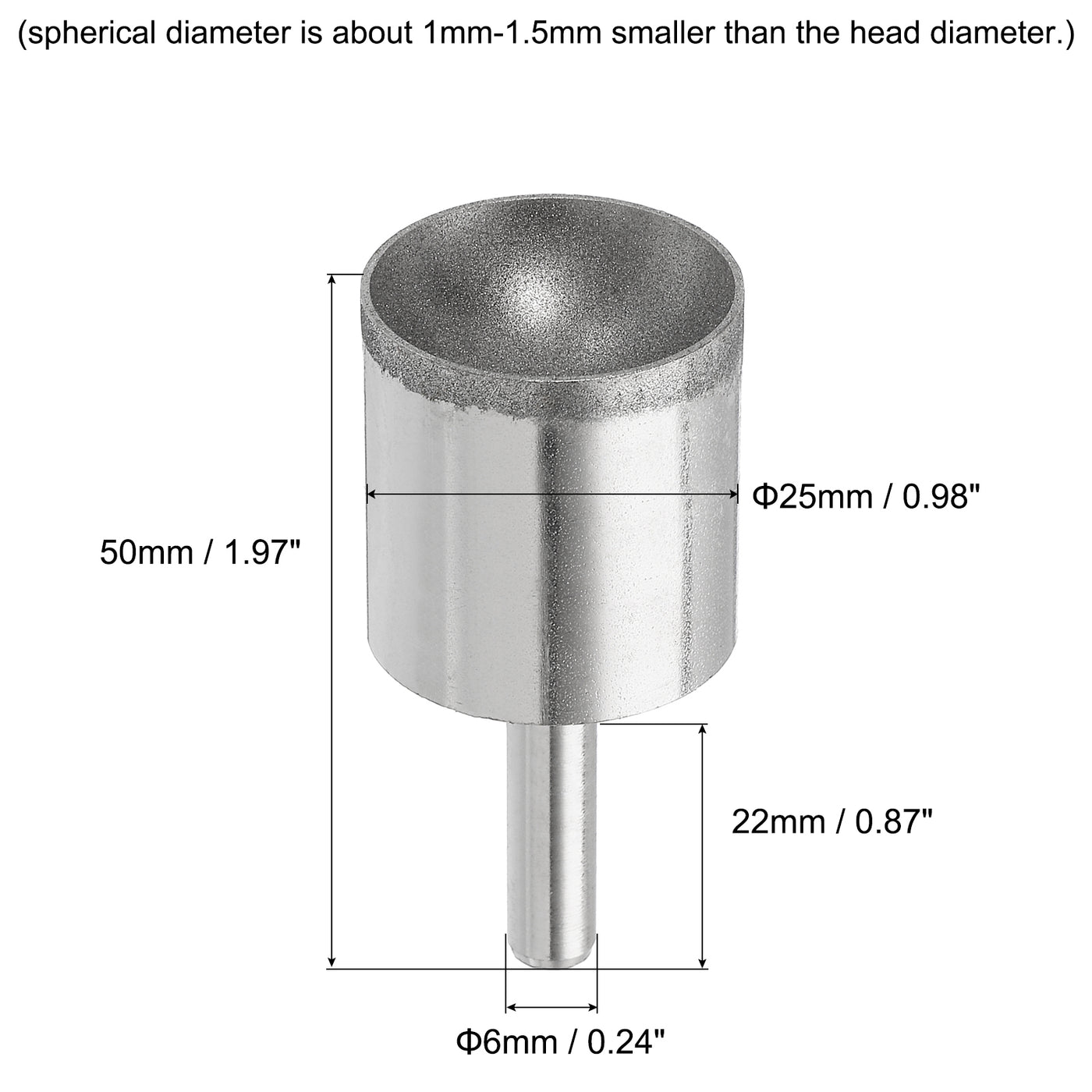 uxcell Uxcell 25mm 600 Grits Diamond Mounted Point Spherical Concave Head Bead Grinding Bit