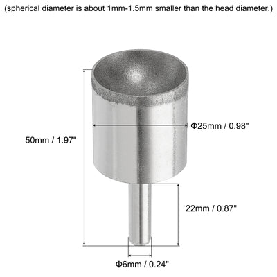 Harfington Uxcell 25mm 600 Grits Diamond Mounted Point Spherical Concave Head Bead Grinding Bit