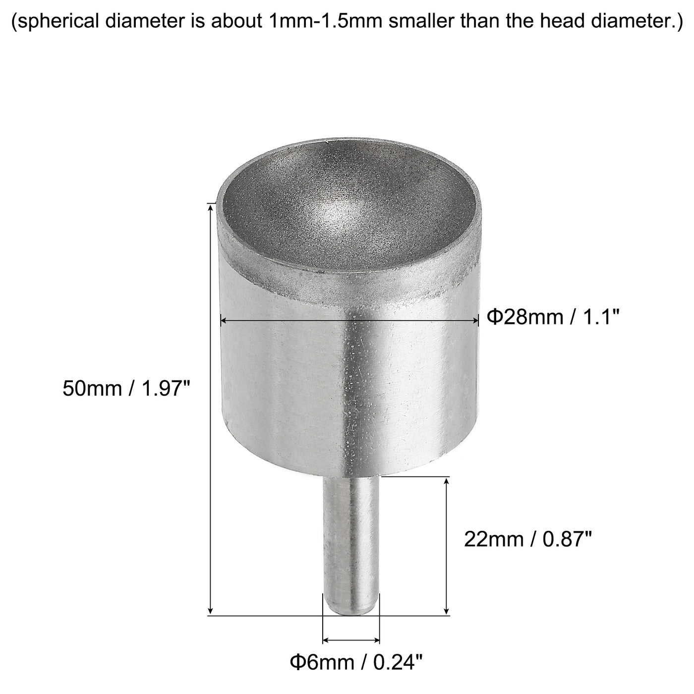 uxcell Uxcell 28mm 600 Grits Diamond Mounted Point Spherical Concave Head Bead Grinding Bit