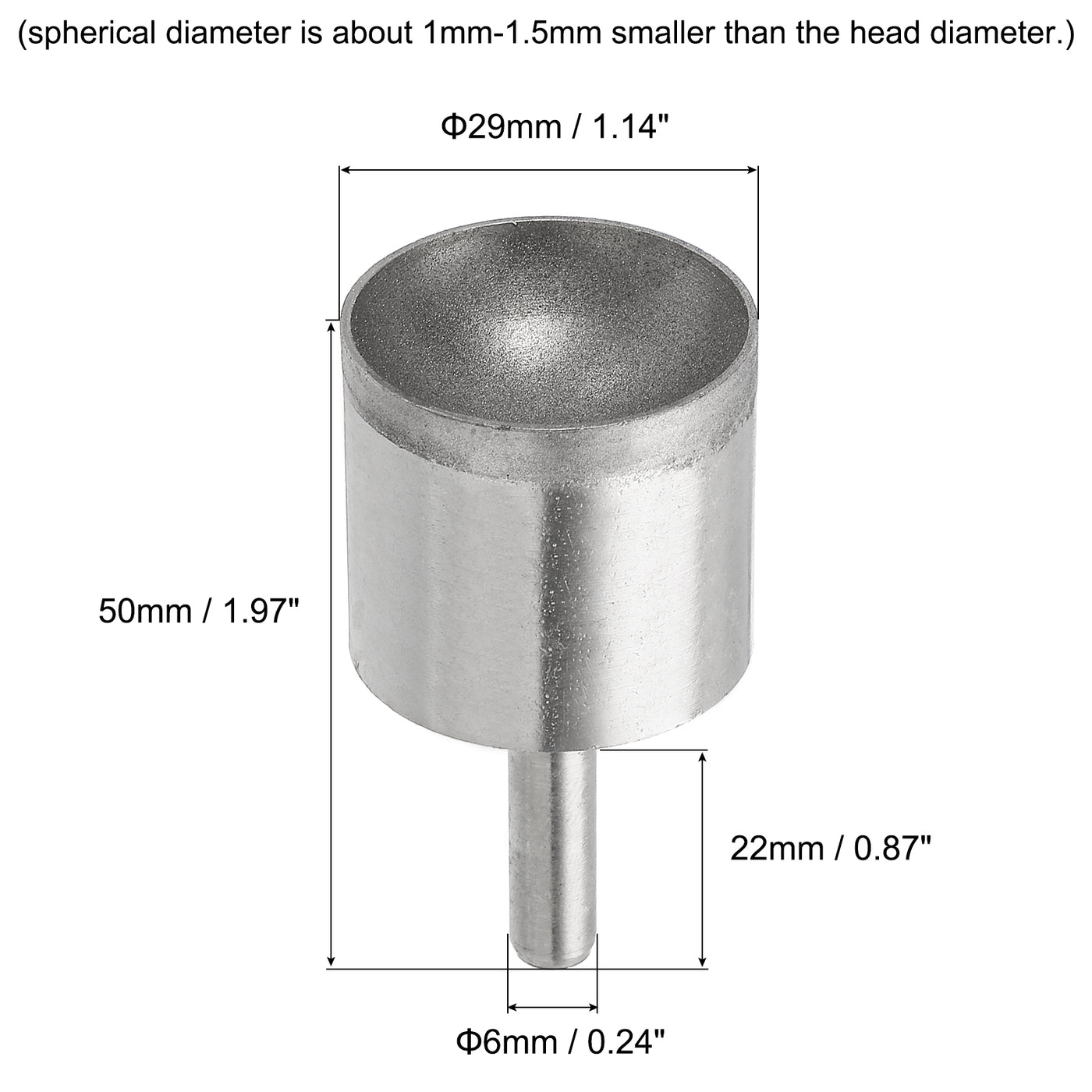 uxcell Uxcell 29mm 600 Grits Diamond Mounted Point Spherical Concave Head Bead Grinding Bit