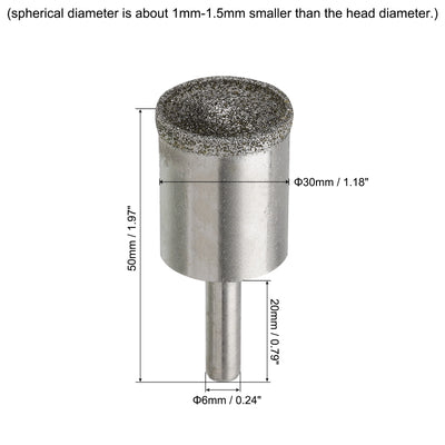 Harfington Uxcell 30mm 100 Grits Diamond Mounted Point Spherical Concave Head Bead Grinding Bit