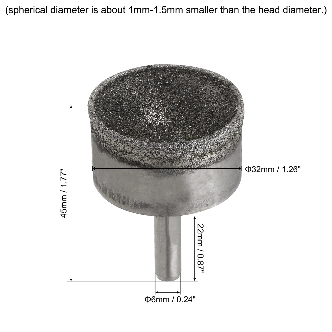 Harfington 32mm 100 Grits Diamond Mounted Point Spherical Concave Head Bead Grinding Bit
