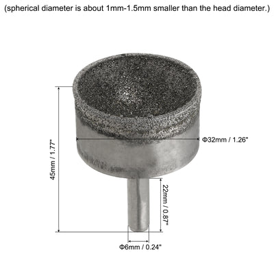 Harfington 32mm 100 Grits Diamond Mounted Point Spherical Concave Head Bead Grinding Bit