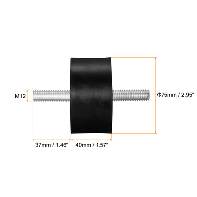 Harfington Uxcell Rubber Mounts 2pcs M12x37mm Male Vibration Isolator Shock Absorber D75mmxH40mm