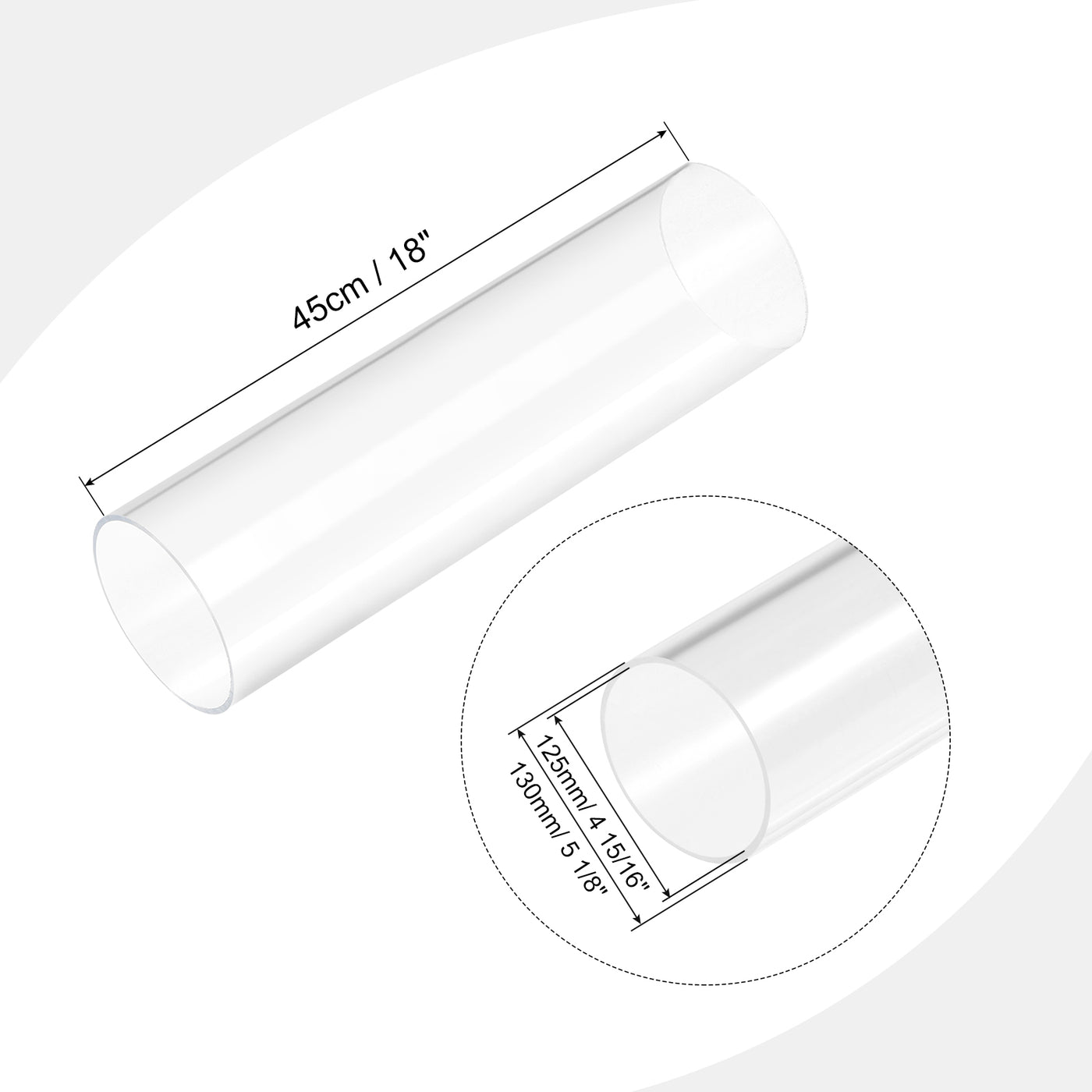 Harfington Acrylic Pipe Clear Round Tube 125mm ID 130mm OD 18" for Lamps and Lanterns, Water Cooling System