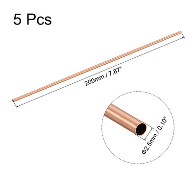 Harfington Uxcell Copper Round Tube 2.5mm OD 0.25mm Wall Thickness 200mm Length Pipe Tubing 5 Pcs