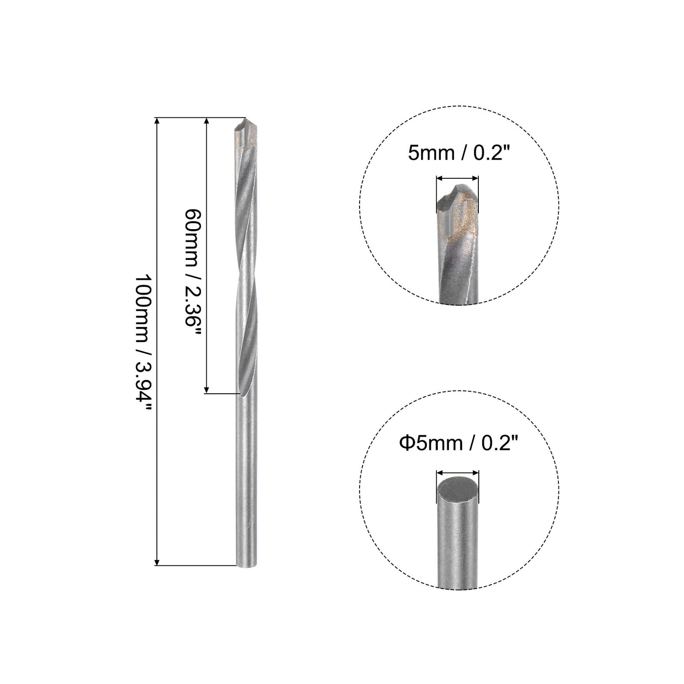 uxcell Uxcell 5mm Cutting Dia Round Shank Cemented Carbide Twist Drill Bit, 100mm Length