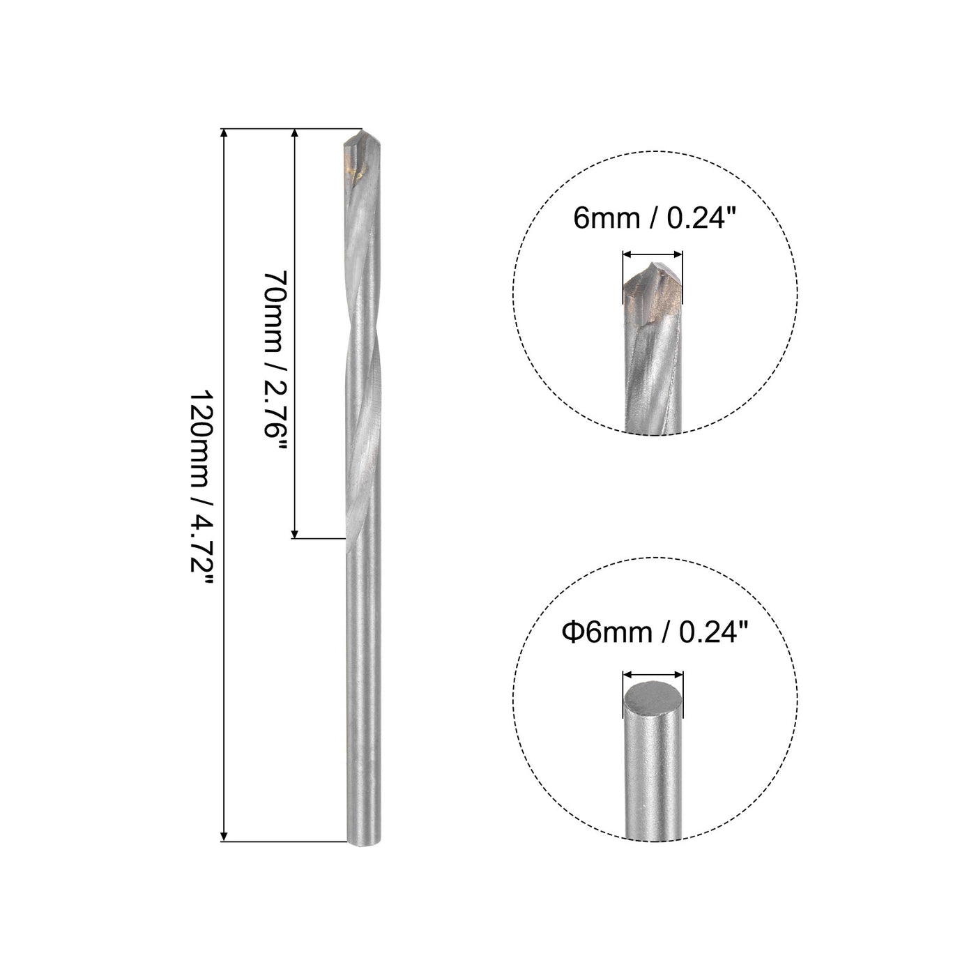 uxcell Uxcell 6mm Cutting Dia Round Shank Cemented Carbide Twist Drill Bit, 120mm Length