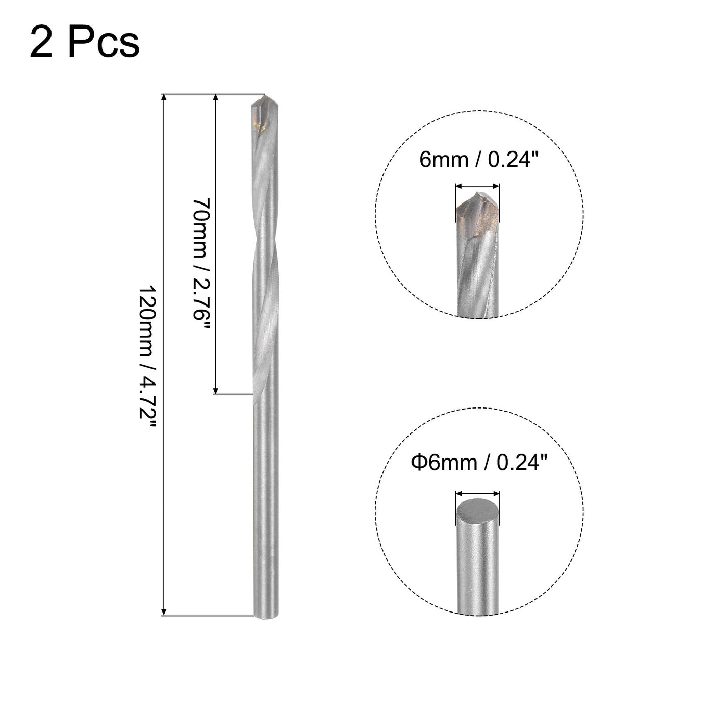 uxcell Uxcell 6mm Cutting Dia Round Shank Cemented Carbide Twist Drill Bit, 120mm Length 2 Pcs