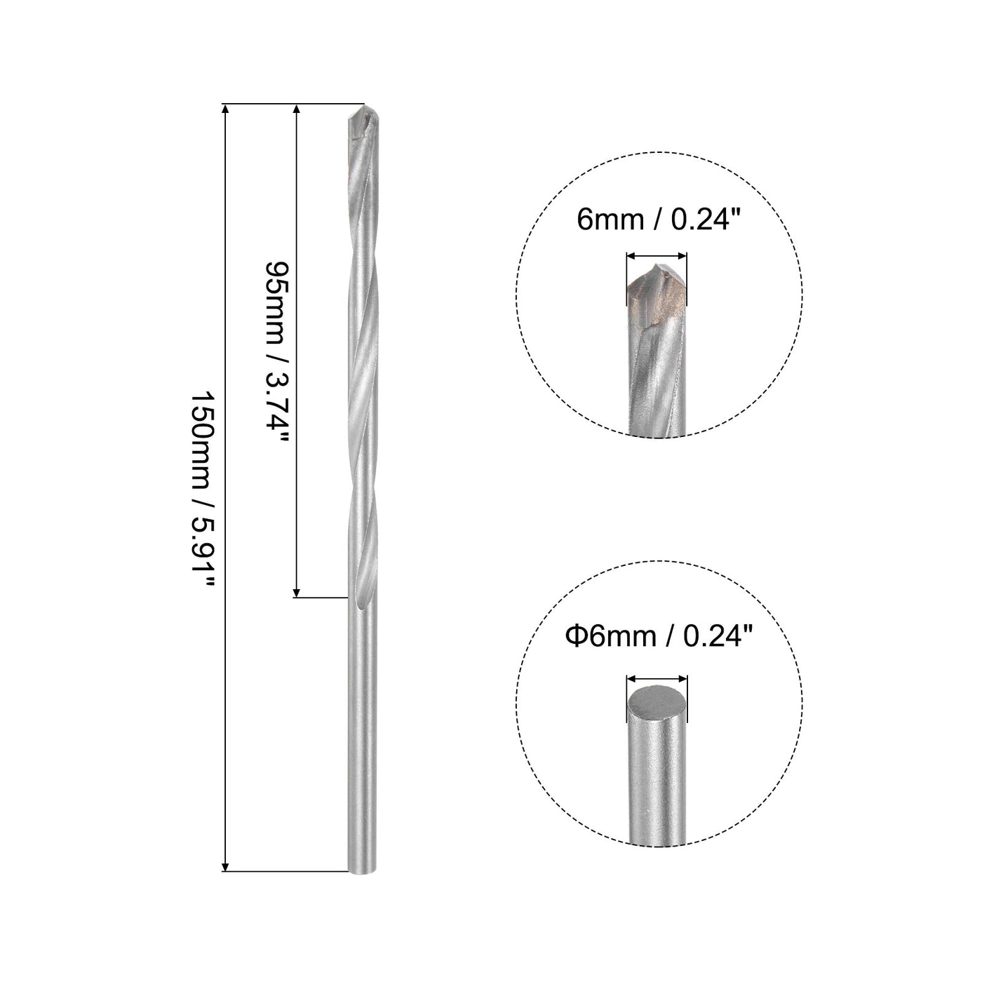 uxcell Uxcell 6mm Cutting Dia Round Shank Cemented Carbide Twist Drill Bit, 150mm Length