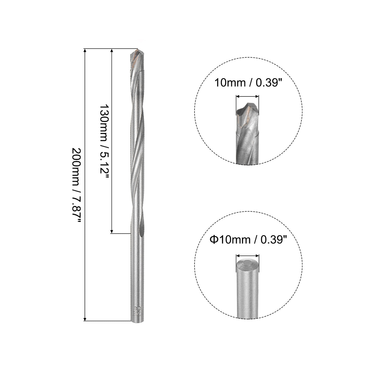 uxcell Uxcell 10mm Cutting Dia Round Shank Cemented Carbide Twist Drill Bit, 200mm Length