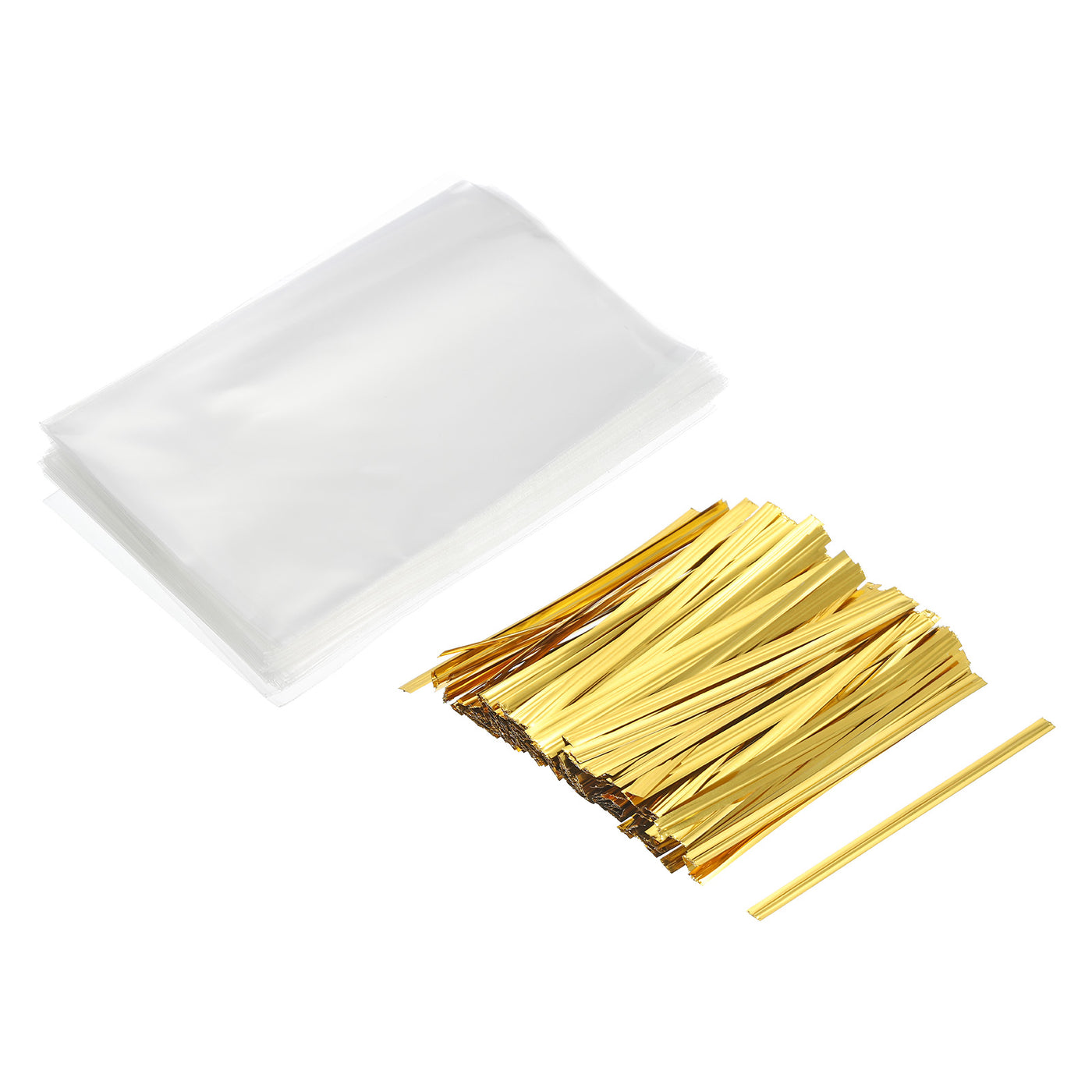 Harfington Clear Plastic Bags 4.5"x3" with 3" Foil Twist Ties Gold Tone 100 Set