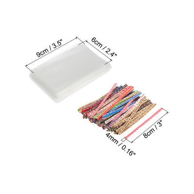 Harfington Clear Plastic Bags 3.5"x2.5" with 3" Paper Twist Tie Mixed Color 100 Set