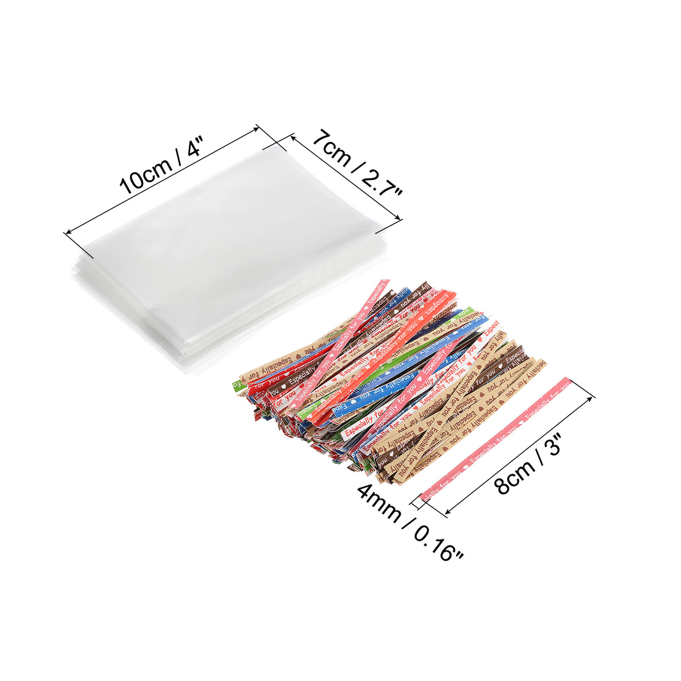 Harfington Clear Plastic Bags 4"x2.5" with 3.5" Paper Twist Tie Mixed Color 100 Set