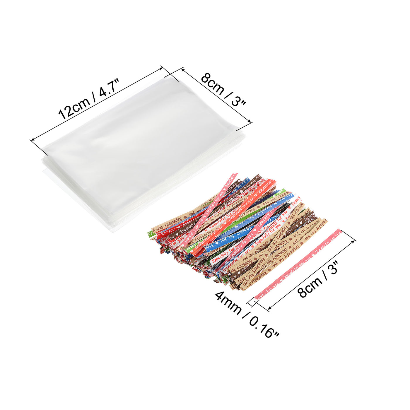 Harfington Clear Plastic Bags 4.5"x3" with 3.5" Paper Twist Tie Mixed Color 100 Set
