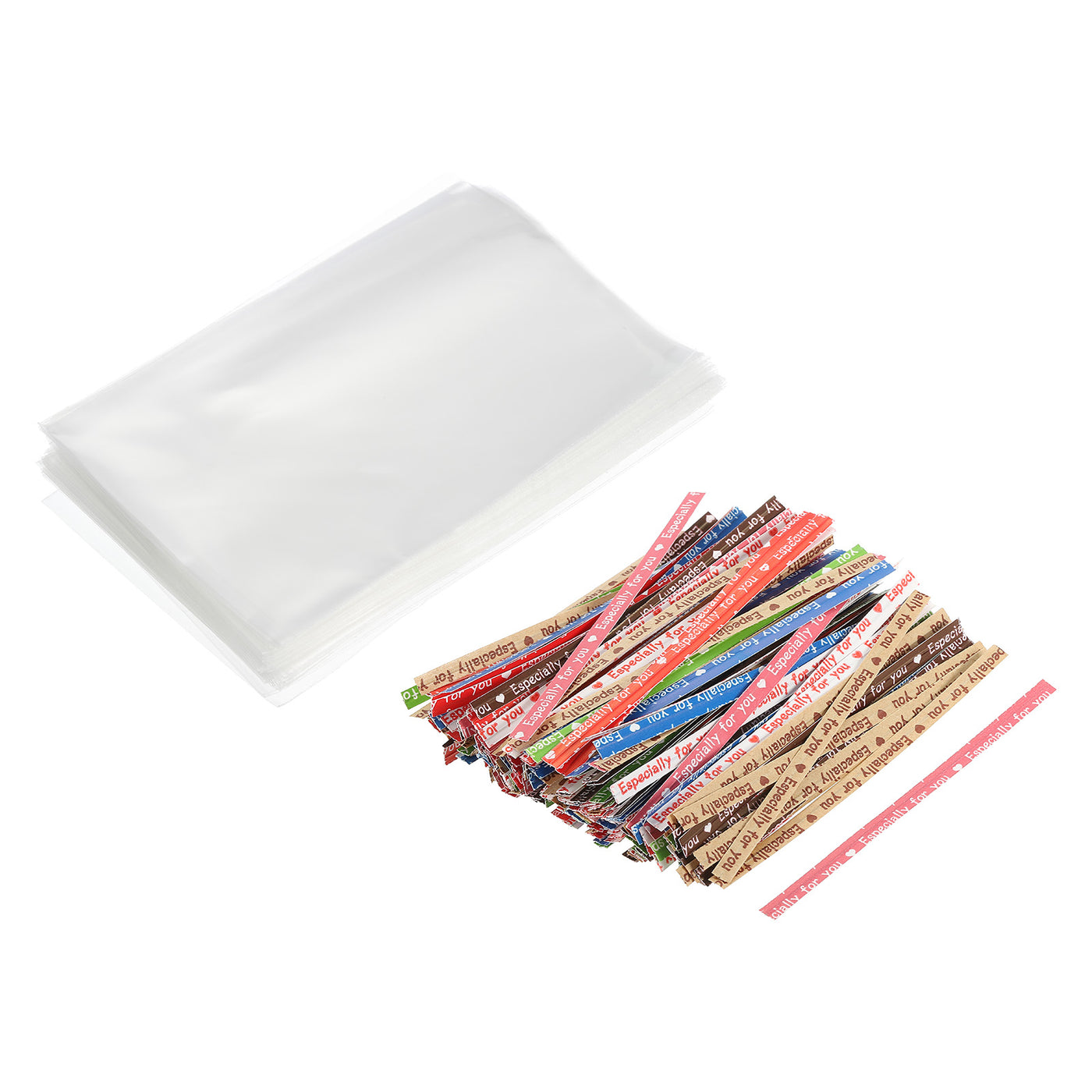Harfington Clear Plastic Bags 4.5"x3" with 3.5" Paper Twist Tie Mixed Color 100 Set