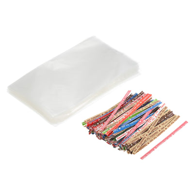 Harfington Clear Plastic Bags 6"x3.5" with 3.5" Paper Twist Tie Mixed Color 100 Set