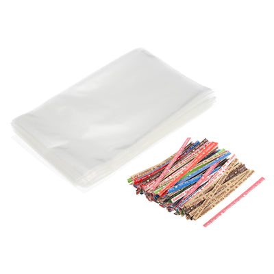 Harfington Clear Plastic Bags 6"x4" with 3.5" Paper Twist Tie Mixed Color 100 Set