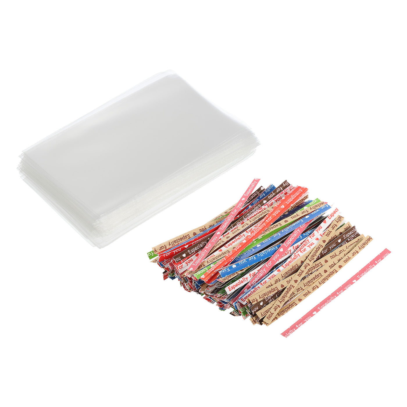 Harfington Clear Plastic Bags 3.5"x2.5" with 3.5" Paper Twist Tie Mixed Color 200 Set