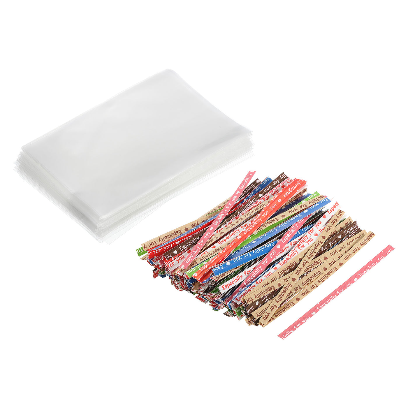 Harfington Clear Plastic Bags 4"x2.5" with 3.5" Paper Twist Tie Mixed Color 200 Set