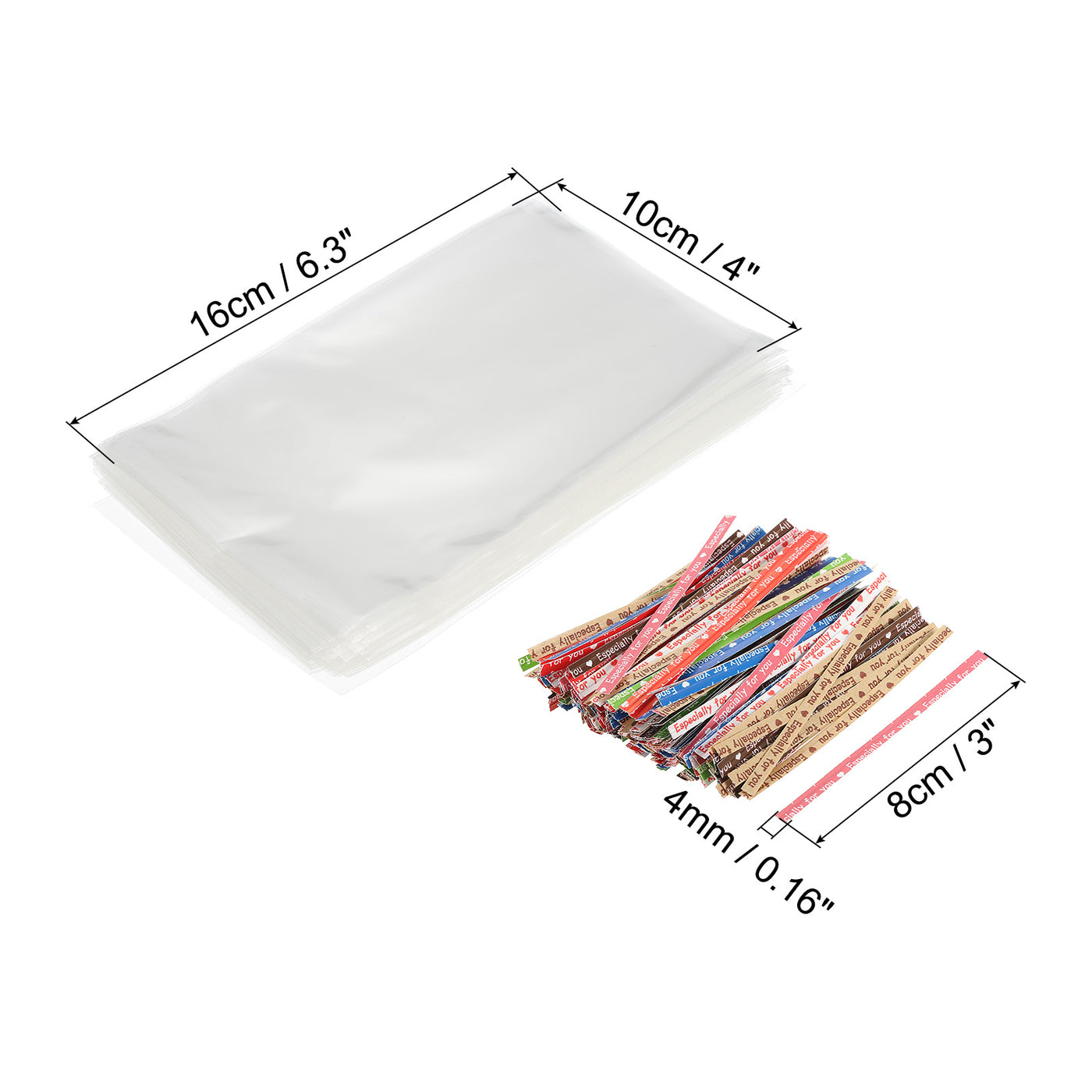 Harfington Clear Plastic Bags 6"x4" with 3.5" Paper Twist Tie Mixed Color 200 Set